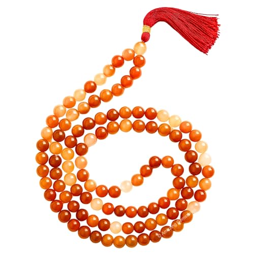 Amazing Gemstone Japa Mala 108 Prayer Beads Necklace and Wrist Mala Bracelet for Meditation - color: Carnelian, size: Without Knots