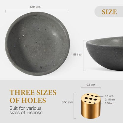 Koville Natural Marble Incense Holder, Incense Holder for Sticks with 9 Holes, Handmade Incense Burner Ash Catcher for Meditation Yoga SPA, Balsam Fir/Palo Santo/Sage/Cone (Gray) - color: D=150-gray