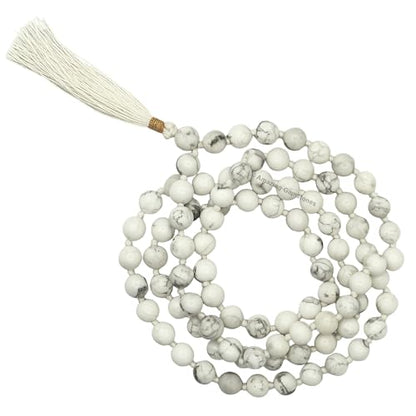 Amazing Gemstone Howlite Mala Beads - 108 Prayer Beads for Meditation and Mindfulness Practice, Handcrafted Mala Beads with Natural Gemstones for Spiritual Healing and Relaxation (Knotted) - color: Howlite, style: Knotted