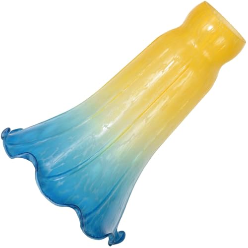 Bieye LS14 Lily Flower Blown Glass Lampshade (Yellow Blue, Opening I.D. 1.26" x O.D. 1.5") - color: Yellow Blue, size: Large I.D. 1.26" x O.D. 1.5"