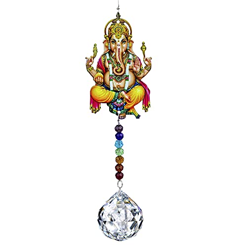 YU FENG 8 Inch Ganesha Prism Suncatcher, Crystal Window Hanging Decor