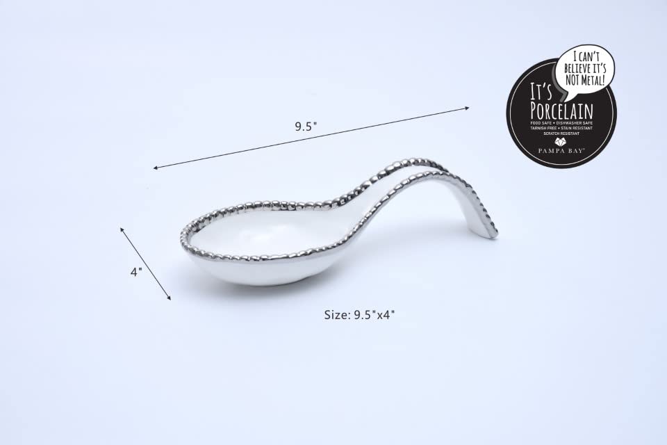 Pampa Bay Golden Salerno Titanium-Plated Porcelain Spoon Rest (White and Silver) - color: White and Silver
