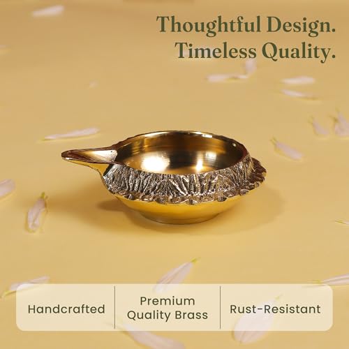 Fine Living Kuber Brass Diyas for Pooja Set of 4, 2.75Inch, Gold Finish - style: Kuber Diya Set of 4