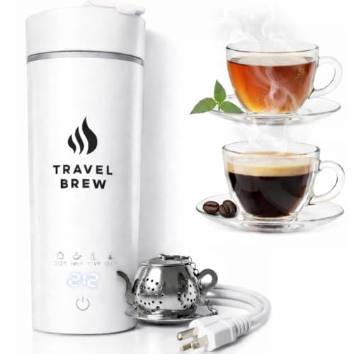 Portable Travel Kettle with Tea Infuser- Mini Electric Kettle with 4 Temperature Settings, with Auto Shut-Off & Boil Dry Protection (White) - color: White
