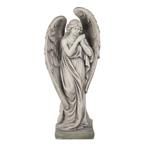 Outdoor Statues Angel Décor Garden Statue - 34 inch Large Garden Angels Outdoor Religious Statues Catholic Resin Concrete Finish Yard Patio Deck Home Entryway Hallway Sculpture 13.7*9.8*34 Inch