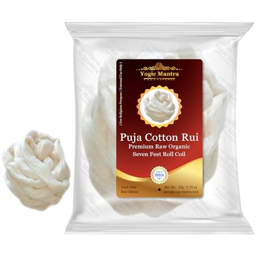 Natural Cotton Rui Puja | 7 Ft Roll | Raw Cotton Wool Pad Diya Wicks Batti