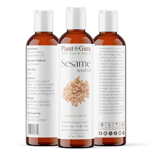 Sesame Seed Oil 4 fl. oz. – Cold Pressed, 100% Pure & Natural Carrier for Skin, Face, Body, Hair, and Cooking. Great for DIY Creams, Lotions, and Lip Balms. - size: 4 Fl Oz (Pack of 1)
