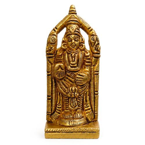 Brass Lord Venkateswara Statue 3" inch | Handcrafted Tirupati Balaji Idol | Hindu God Vishnu Murti for Home Temple, Puja Room & Spiritual Decor | South Indian Religious Gift for Devotees