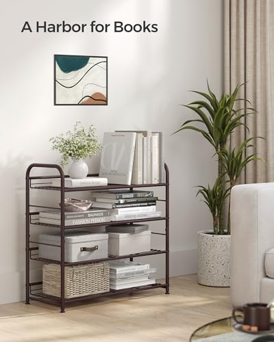 SONGMICS 4-Tier Stackable Metal Shoe Rack, Holds Up to 16 Pairs of Shoes - color: Bronze, size: 4 Tiers (27"W)