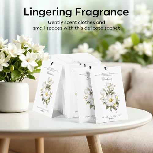 MYARO 12 Pack Gardenias Scented Sachets, Closet Deodorizer Car Freshener - color: Gardenias, size: 12 Packs
