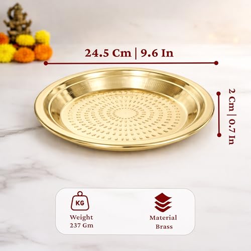 Spillbox Traditional Handcrafted Brass Puja | Pooja Thali | Arati | Arathi | Arthi | Arti | Arathi | Bartan Thambulam Plate -Thambalam Thali- (9 Inch) - size: 9 Inch