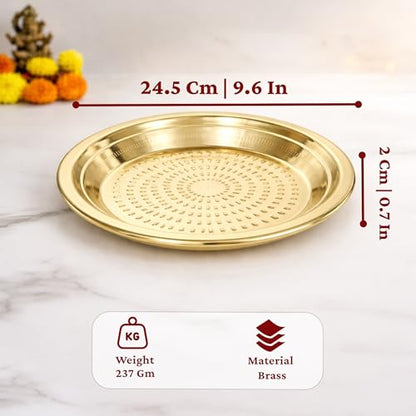 Spillbox Traditional Handcrafted Brass Puja | Pooja Thali | Arati | Arathi | Arthi | Arti | Arathi | Bartan Thambulam Plate -Thambalam Thali- (9 Inch) - size: 9 Inch
