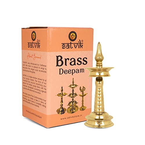 SATVIK 8.5 Inch 1 Step Standing Brass Metal Kerala Samai Diwali Deepak for Puja Traditional Panchmahal Pooja Deepam Diya Oil Lamp Kutthu Vilakku Dia Deepawali Indian Housewarming Return Gift Items - size: 8.5 Inch