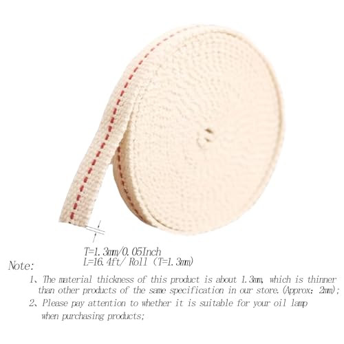 1/2" Inch Lamp Wick or Lantern Wick -Flat Cotton Oil Wicks for Hurricane Lamp or Kerosene Based Lanterns and Candle Burners，Red Stitch 16.4ft/ Roll（T=1.3mm） - size: 1/2-L5-1.3mm