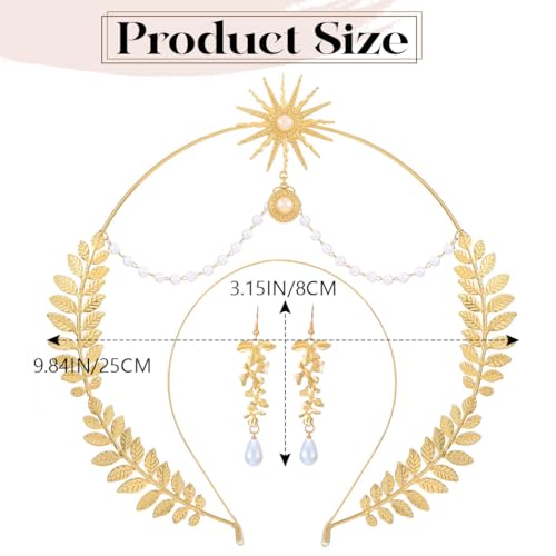 Sixexey Halo Crown Set Golden Greek Headband Earrings for Women
