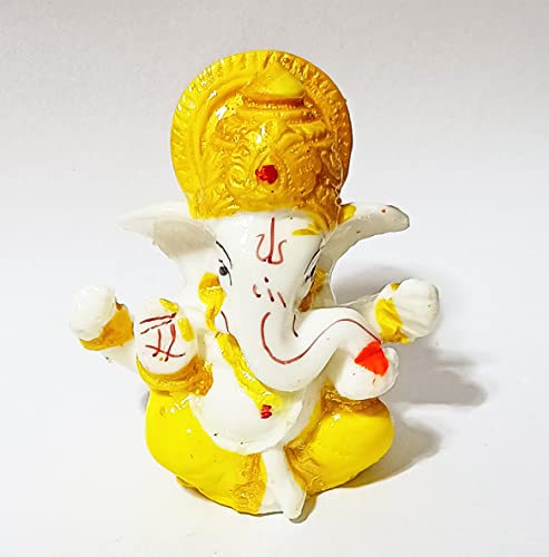 PARIJAT HANDICRAFT Resin Ganesha Idol Statue Siting and Blessing Position Resin Carved fine Figurine Decorative, Healing for Home Temple or gifiting (Golden)