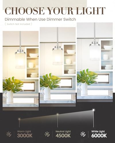 TENGXIN 6" Brushed Nickel Pendant Lights Kitchen Island, Frosted Glass - color: Brushed Nickel, Linen Frosted Glass, size: 6"