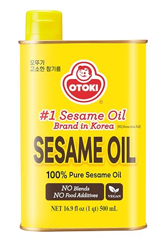 OTOKI 100% Pure Roasted Sesame Oil 500ml (16.9 fl oz) – Premium Korean Toasted Sesame Seed Oil, Aromatic Finishing Oil for Dressing, Noodles & Rice Bowls - size: 16.9 Fl Oz (Pack of 1)