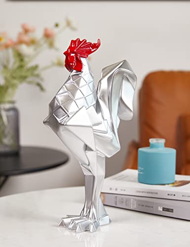 Rooster Sculpture Statue Animal Figurine Modern Decor 12.2 Inch - color: Silver