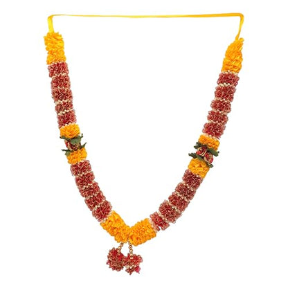 Mala Ribbon Flower Garland Mala for God Idol Pooja Sringar Ornament(20") - color: Yellow and Red