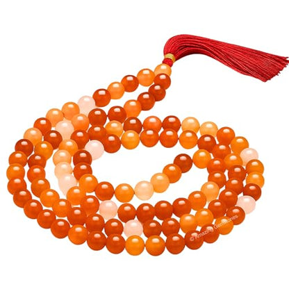 Amazing Gemstone Carnelian 108 Bead Mala - 8mm Round Beads for Meditation & Mindfulness, Plain - color: Carnelian, style: Plain