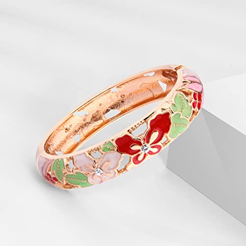 UJOY Fashion Cloisonne Bracelets Plated Butterfly Filigree Enameled Womens Gifts Bangles Spring Hinged 88A09 - color: 2 Pcs/Set-A09-Cream White