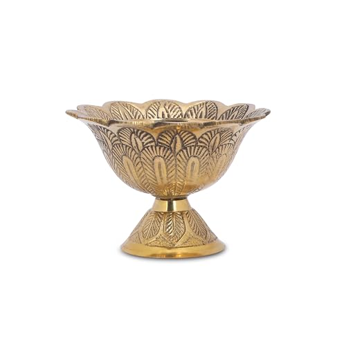 Brass Lotus Akand Diya – Traditional Indian Golden Oil Lamp for Diwali Pooja & Home Temple Decoration, Handmade Engraved Virgin Brass Metal for Thanksgiving & Festivals – (Pack of 1) - size: Large (Pack of 1)