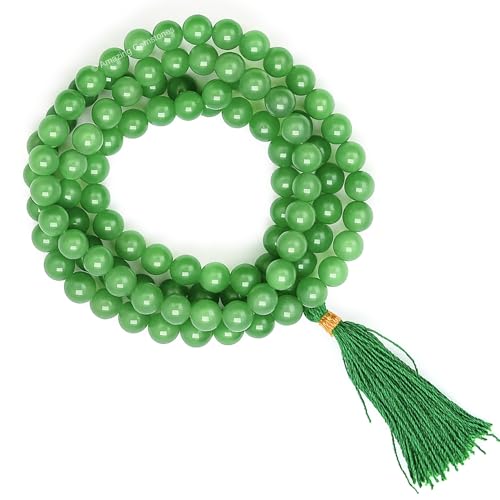 Amazing Gemstone Green Aventurine Mala Beads - 108 Prayer Beads for Meditation and Mindfulness Practice, Handcrafted Mala Beads with Natural Gemstones for Spiritual Healing and Relaxation (Plain) - color: Green Aventurine, style: Plain