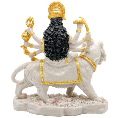 alikiki Durga MATA Idol Statue– 8.5” Marble Color Hindu Goddess Durga on Tiger Sculpture India Diwali Gifts Home Office Temple Mandir Altar Pooja Murti Item Deepavali Gifts for Indian