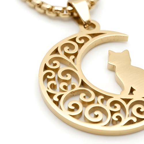 1" Stainless Steel Necklace Charms | Third Eye Vision | Peace Symbol | Finding Your Self | Yin & Yang | Moon Cat | Turtle Power | Flower of Life | | OM | Mystical Spiritual Protection, for Men & Women - style: Moon Cat Gold