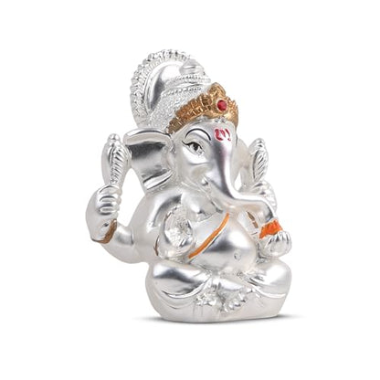 Meezo Hindu Lord Ganesha Idol Statue 999 Silver Plated -2.5-Inch Small Ganesh, Indian God Home Mandir Murti, Pooja, Office Desk, Car | Diwali, Wedding & Return Gifts (2.5"(INCH)) - size: 2.5"(INCH)