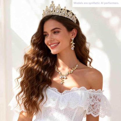Kamirola Tiaras and Crowns for Women,Tiaras Earrings Necklace, Crystal Bridal Jewelry Set, Costume Party Halloween Prom Pageant Jewelry for Women(TR45) - color: Gold
