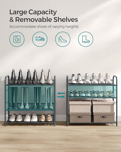 SONGMICS 4-Tier Stackable Metal Shoe Rack, Holds Up to 16 Pairs of Shoes - color: Grey, size: 4 Tiers (27"W)