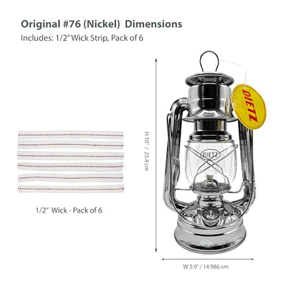 Light of Mine - Dietz #76 Original Nickel Oil Lantern Bundle Including 6-Pack of 100% Cotton 1/2" Replacement Wick Strips (#76, Nickel) - style: Nickel