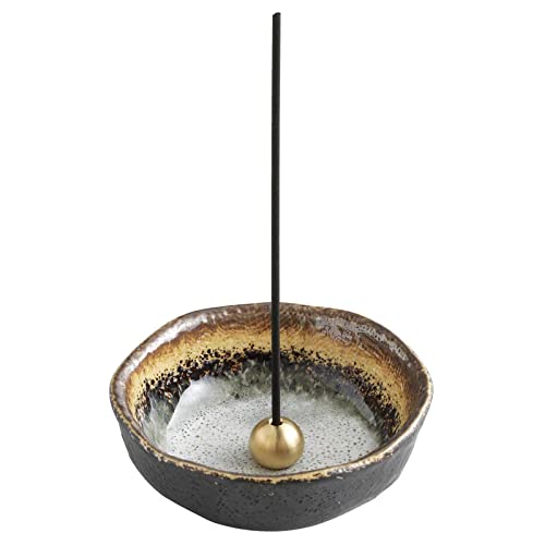 Asayu Japan Small Mini Incense Holder for Sticks 3.3 inch (83mm), Made in Japan Ceramic Ash Catcher & Brass Incense Burner Set for Relaxation, Yoga - Small Mini Traditional Japan Incense Holder - color: Small Mini Traditional Japan Incense Holder, size: S