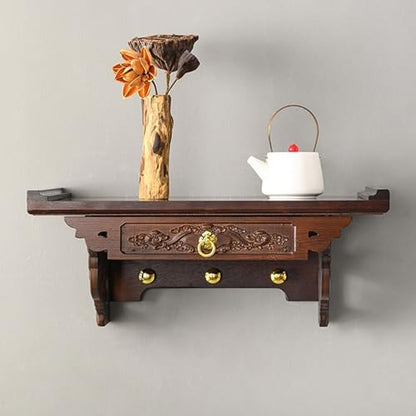 Bamboo Wooden Pooja Stand for Home Temple and Office Puja Mandir God Statue Shelf Wall Mounted Hanging Table top for Home Decor Altar Table