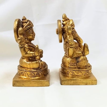 Brass Ganesh Laxmi Statue 3 Inch (530g) – Handmade Lord Ganesha & Goddess Lakshmi Idol for Home Temple, Puja Room, Diwali Decoration, Hindu Religious Gift, Brass Murti for Prosperity & Blessings