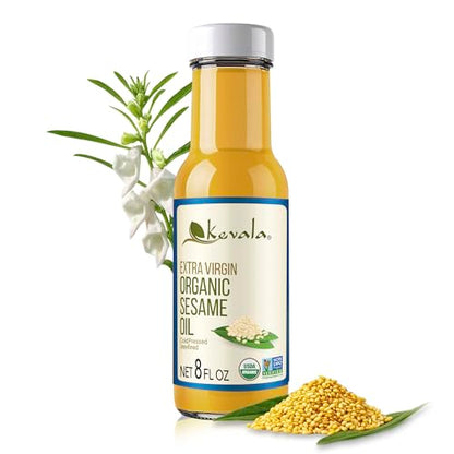 Kevala Extra Virgin Organic Sesame Oil - 8 fl oz Glass Bottle, Kosher - size: 8 Fl Oz (Pack of 1)