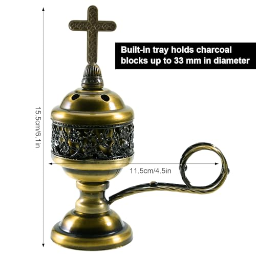 Yawlsow Incense Burner, Frankincense Charcoal Incense Stand, Bakhoor Incense Burner Holder, Ideal for Aromatherapy, Yoga and Spa, Home and Christian Church Censer, (Bronze) - color: Bronze