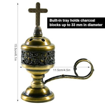 Yawlsow Incense Burner, Frankincense Charcoal Incense Stand, Bakhoor Incense Burner Holder, Ideal for Aromatherapy, Yoga and Spa, Home and Christian Church Censer, (Bronze) - color: Bronze