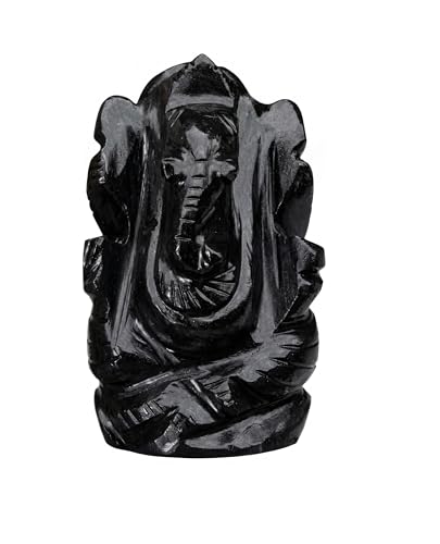 Natural Black Agate Gemstone Ganesha Statue Sculpture Sign of Success and Good Luck. - color: Black Agate Ganesh