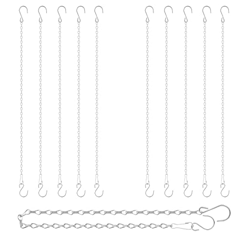 RIFNY Silver Chain for Hanging Plants, 24 Inch Small Plant Chains for Hanging Baskets Kits with Hooks for Bird Feeders Planters Billboards Lanterns Wind Chimes Ornaments Outdoor Indoor Use (10 PCS) - color: Silver, size: 24 Inch 10pcs