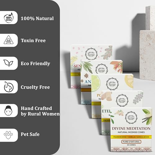 Raajsee Natural Incense Cones,6 Pack Mixed Scents Gift Pack 15 pc Each (90 Total), Insense Cones Variety Pack, 100% Organic Non Toxic Natural - Hand Rolled Free from Chemicals (Pack 3) - color: Pack 3