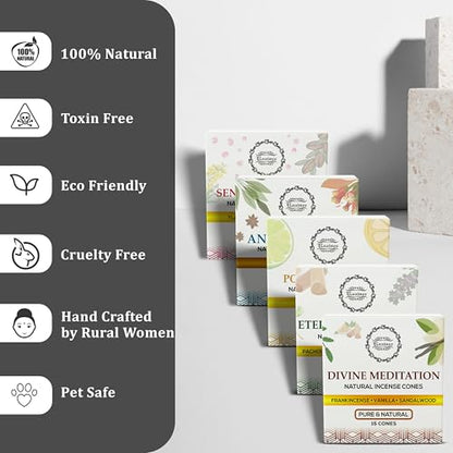 Raajsee Natural Incense Cones,6 Pack Mixed Scents Gift Pack 15 pc Each (90 Total), Insense Cones Variety Pack, 100% Organic Non Toxic Natural - Hand Rolled Free from Chemicals (Pack 3) - color: Pack 3