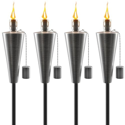 Matney Stainless Steel Outdoor Torches, 5 Ft (4 Pack, Cone) - size: 4 Pack, style: Cone
