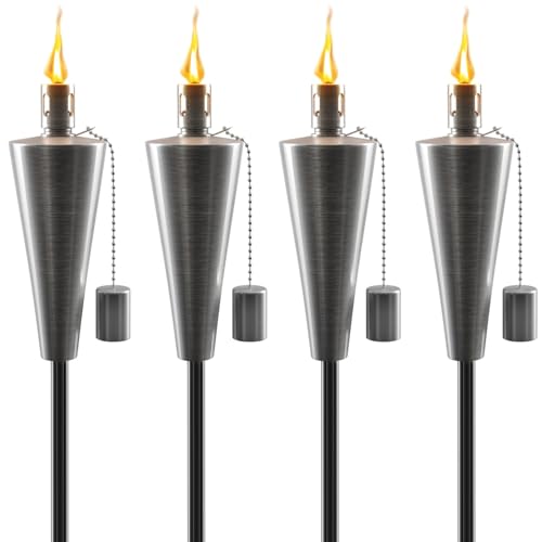 Matney Stainless Steel Outdoor Torches, 5 Ft (4 Pack, Cone) - size: 4 Pack, style: Cone
