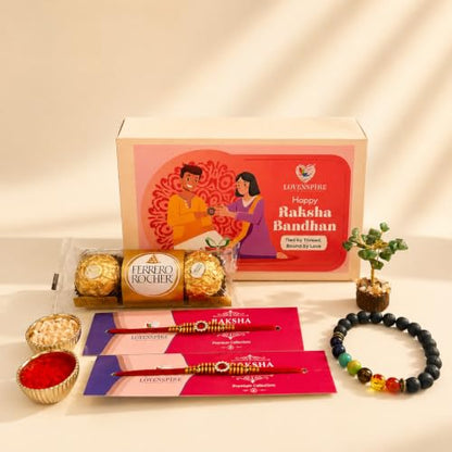LOVENSPIRE Raksha Bandhan Gift Hamper for Brother – Indian Rakhi Festival Gift Set for Bhai - color: Healing Bracelet & Tree Hamper