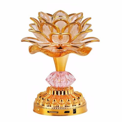 Colorful LED Lotus Buddhist Lamp, Built 13 Buddhist Songs - Gold - color: Golden