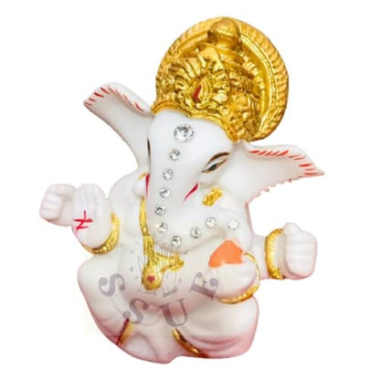 3" White Lord Ganesh/Ganesha Ganpati Bappa Idol Religious Figurine Murti Statue Puja Collections Diwali Decor Meditation Room Mandir Temple Pooja for Car/Vehicle Dashboard Gifts