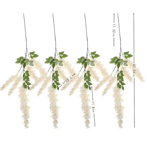 4pcs 47.2in Artificial Fake Wisteria Hanging Flower Garland Silk(white) - color: White
